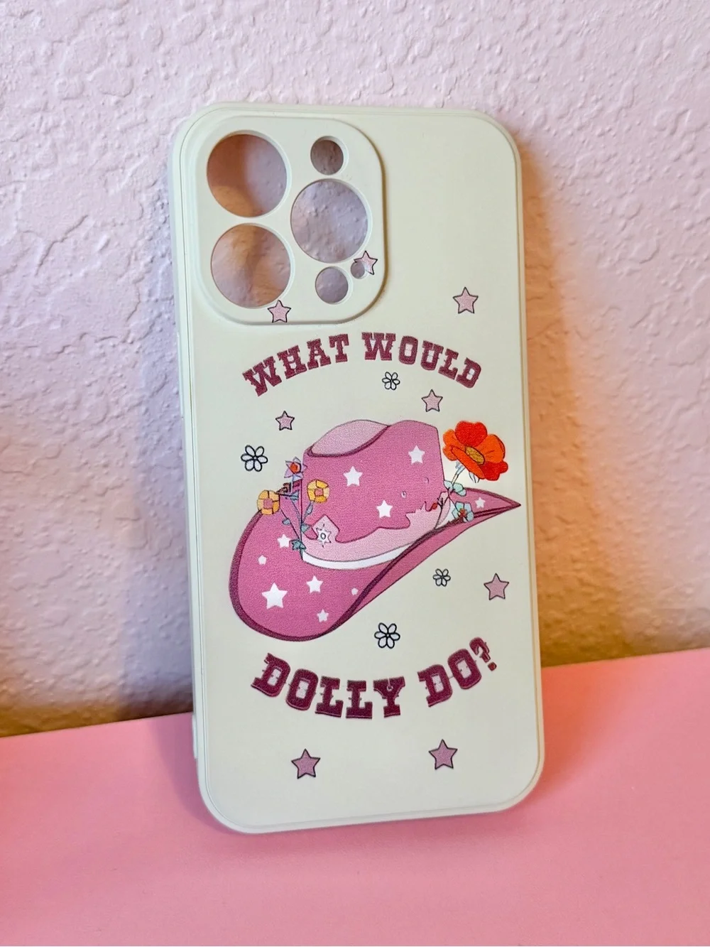 “What Would Dolly Do?” Dolly Parton Pink & Cream Cowgirl 🌸 iPhone 13pro Case